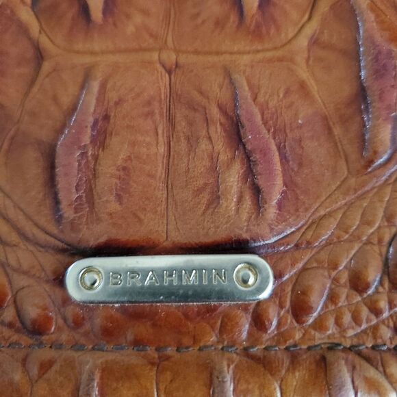Brahmin Pecan Brown Leather Alligator Croc Embossed Bifold Wallet Zip Pockets - Picture 7 of 13